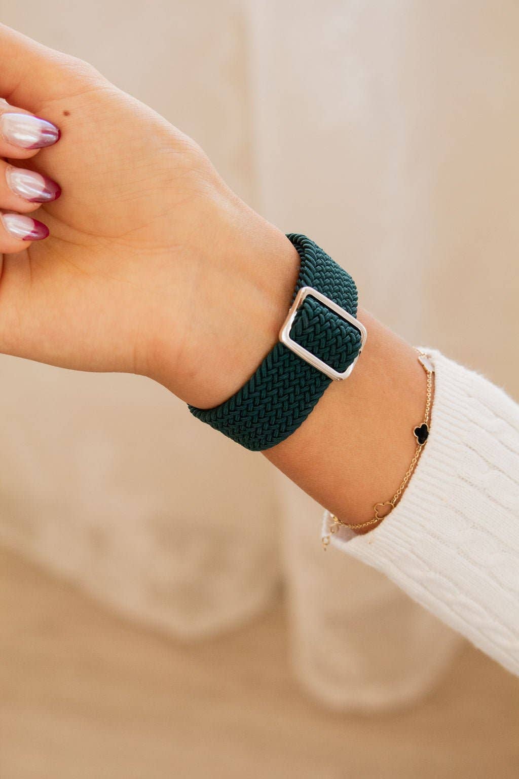 Teal Thick Weaved Adjustable Elastic Watch Band