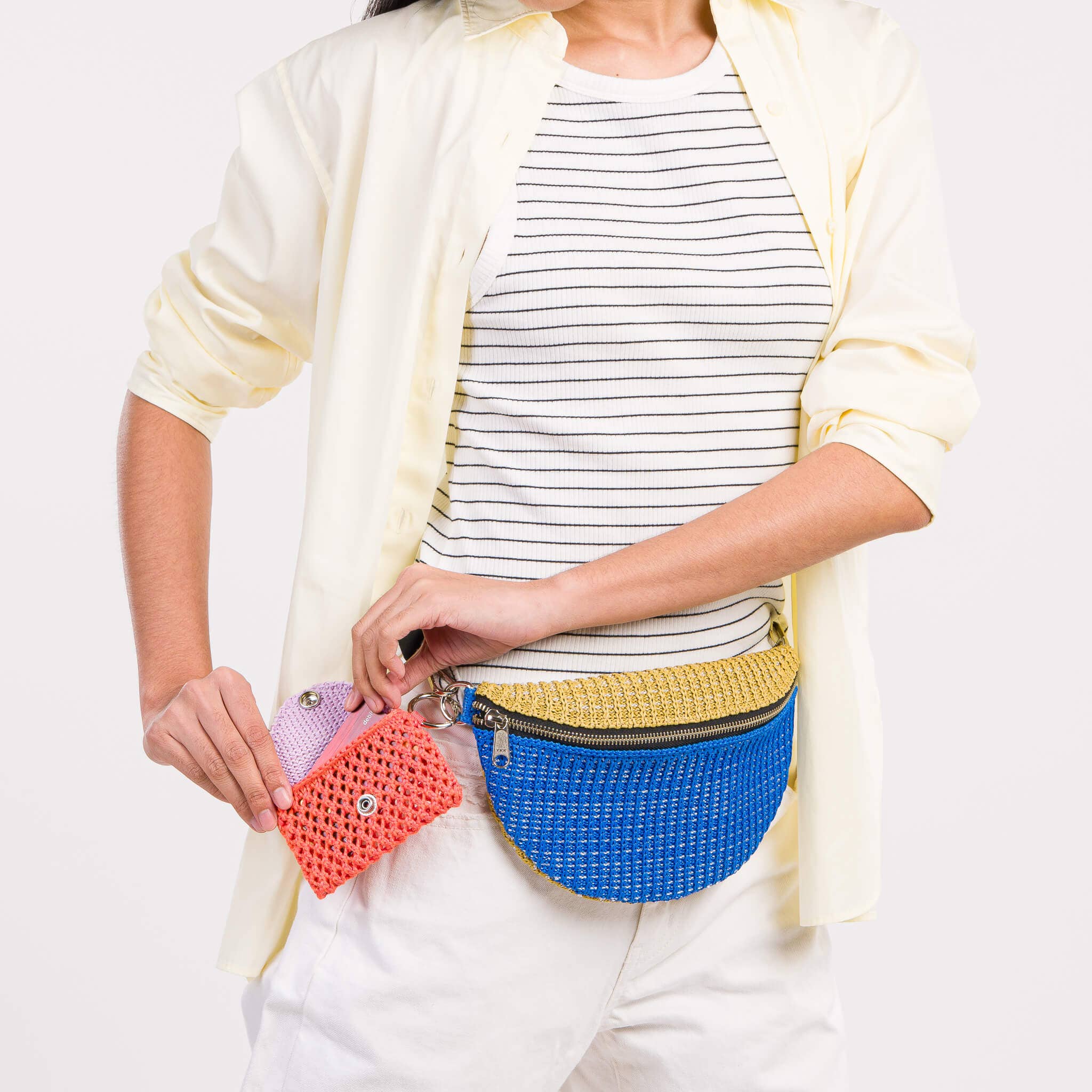 Colorblock Raffia Fanny Pack