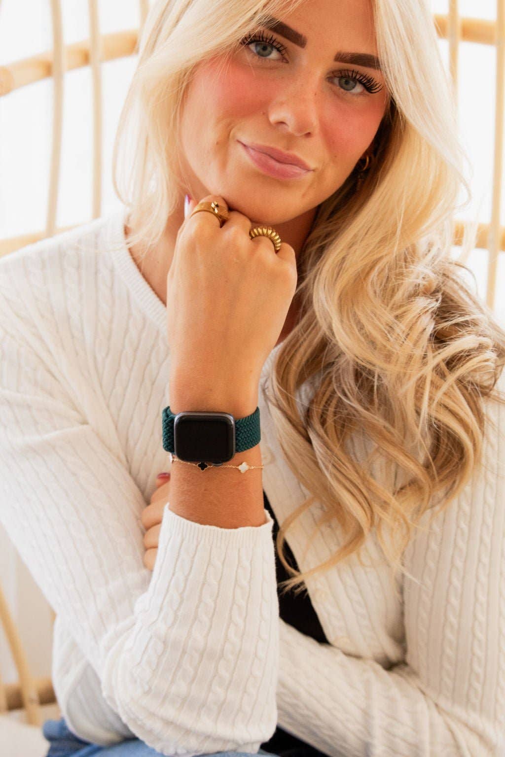 Teal Thick Weaved Adjustable Elastic Watch Band