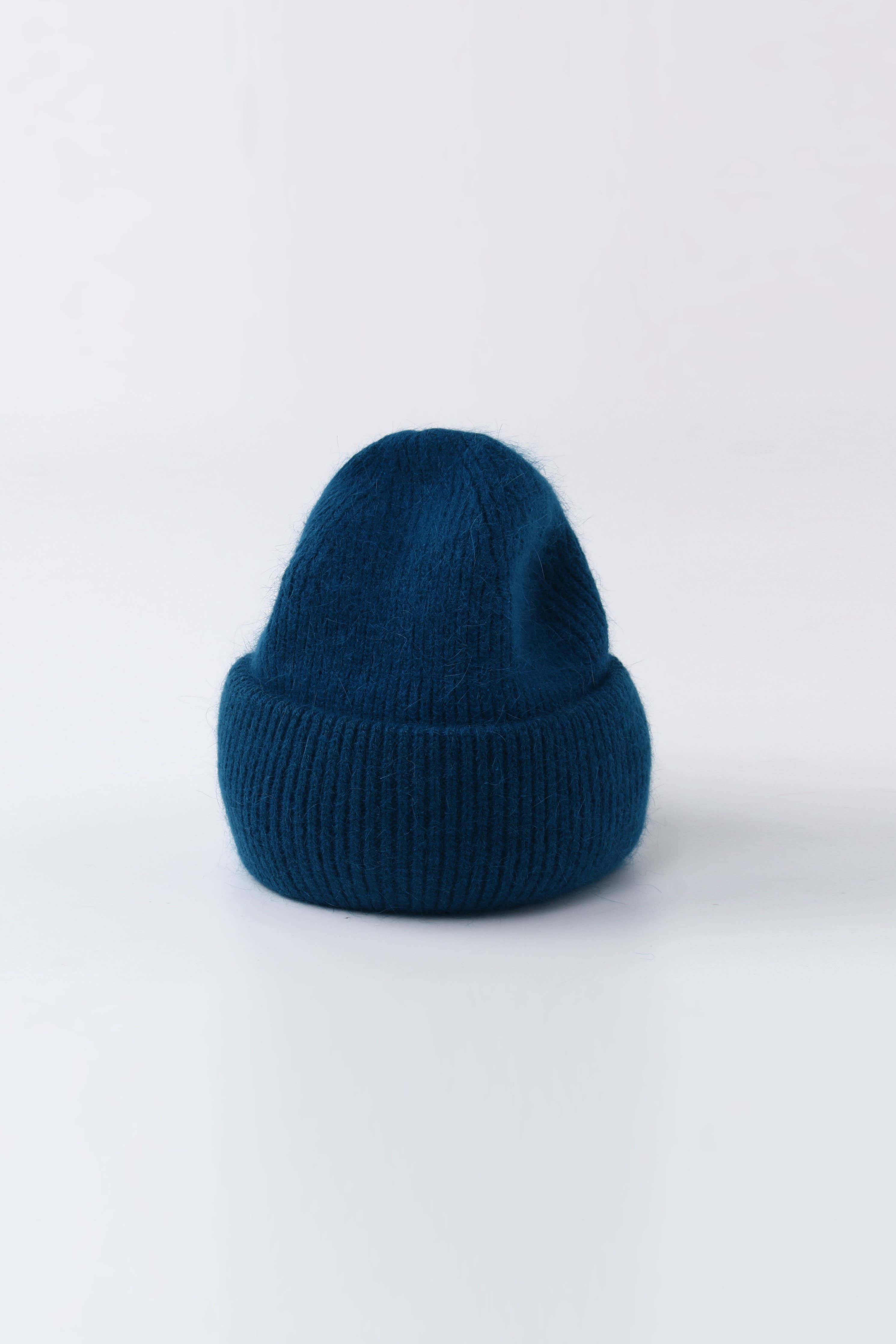 Angora Beanie Hat - Peacock Blue