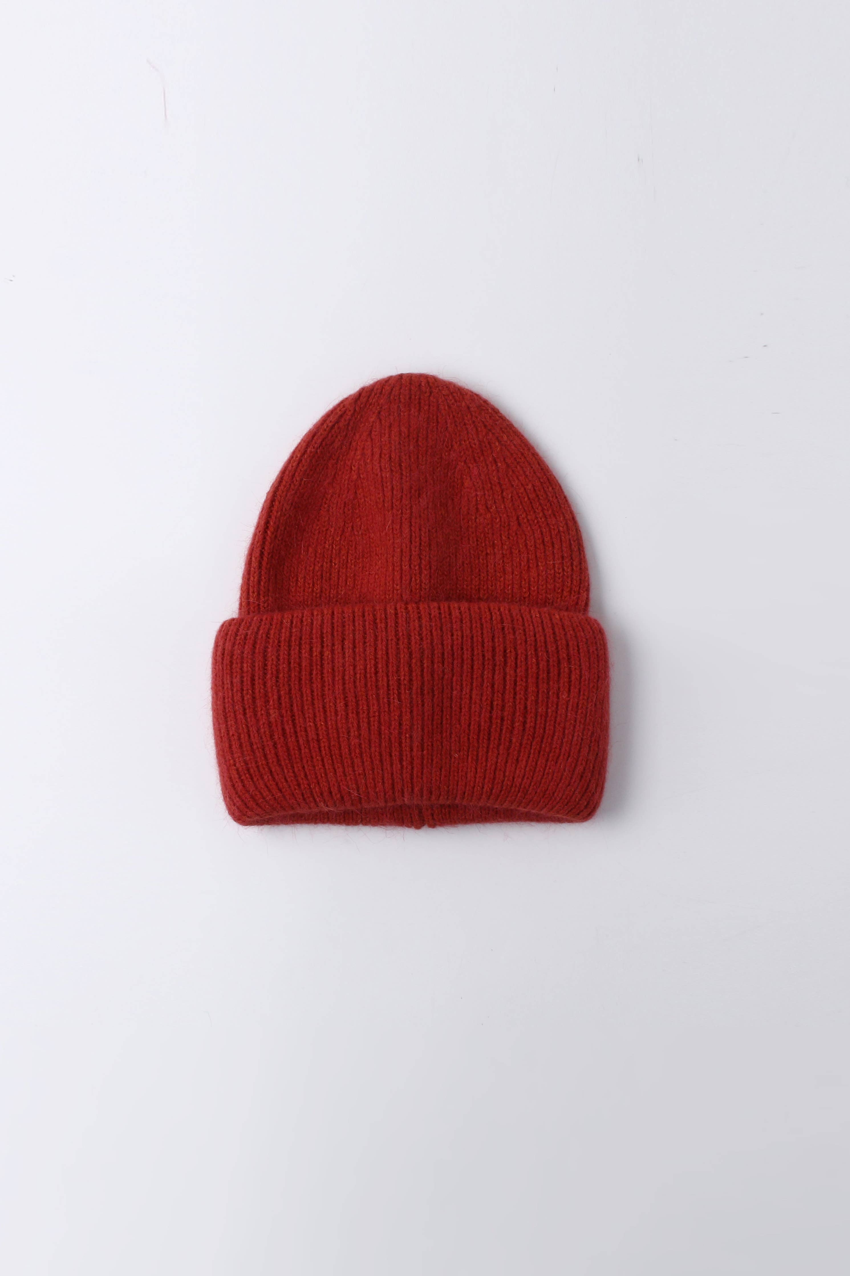 Angora Beanie Hat - Burnt Red