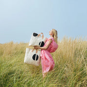 Large East West Tote | Black Polka