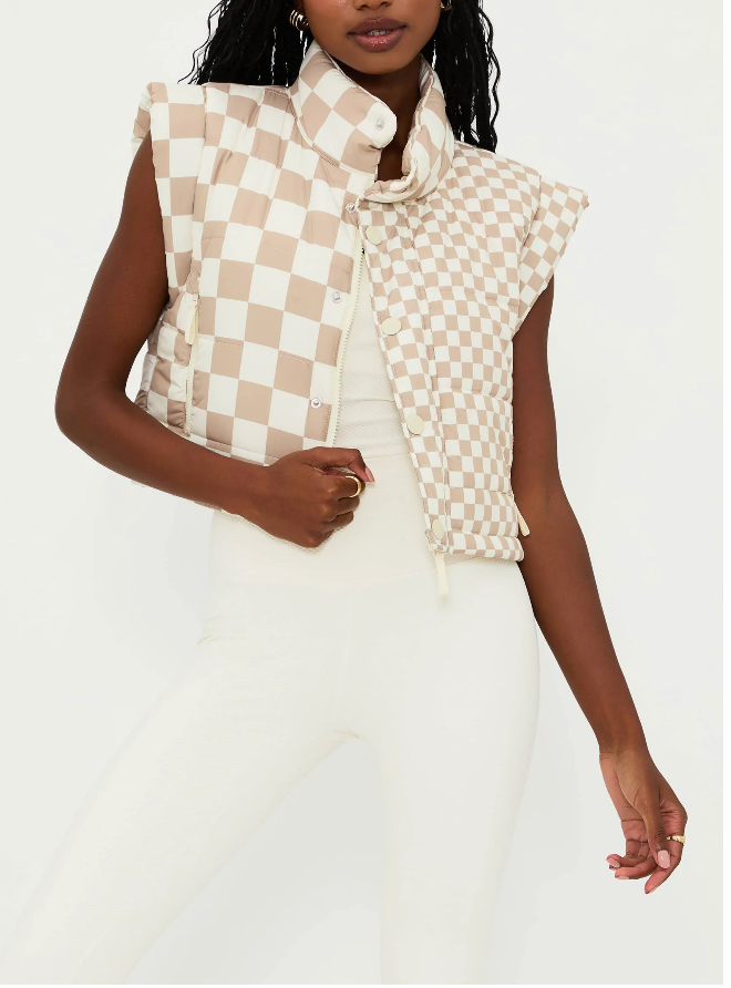 Canyon Puffer Vest Taupe Check