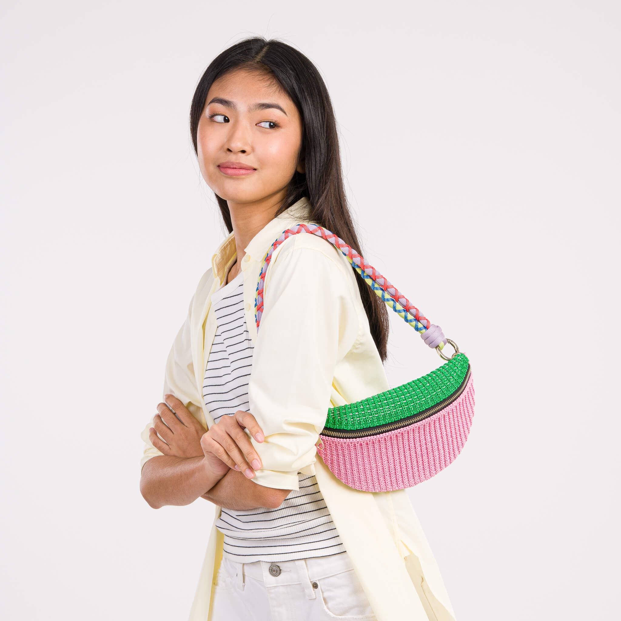 Colorblock Raffia Fanny Pack