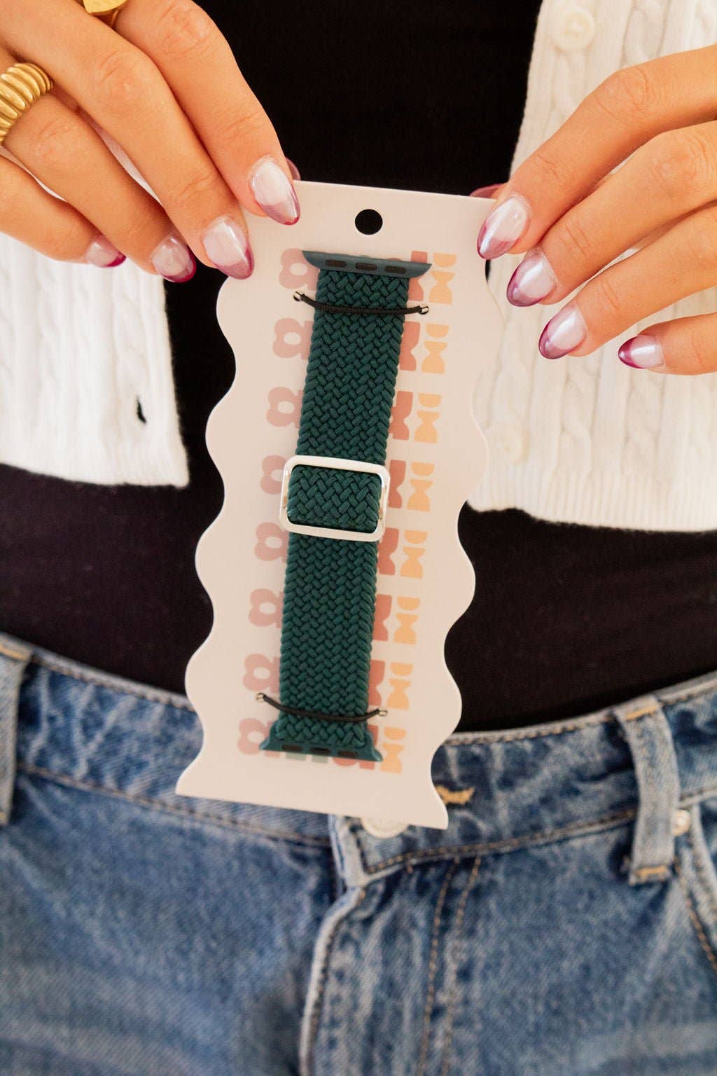 Teal Thick Weaved Adjustable Elastic Watch Band