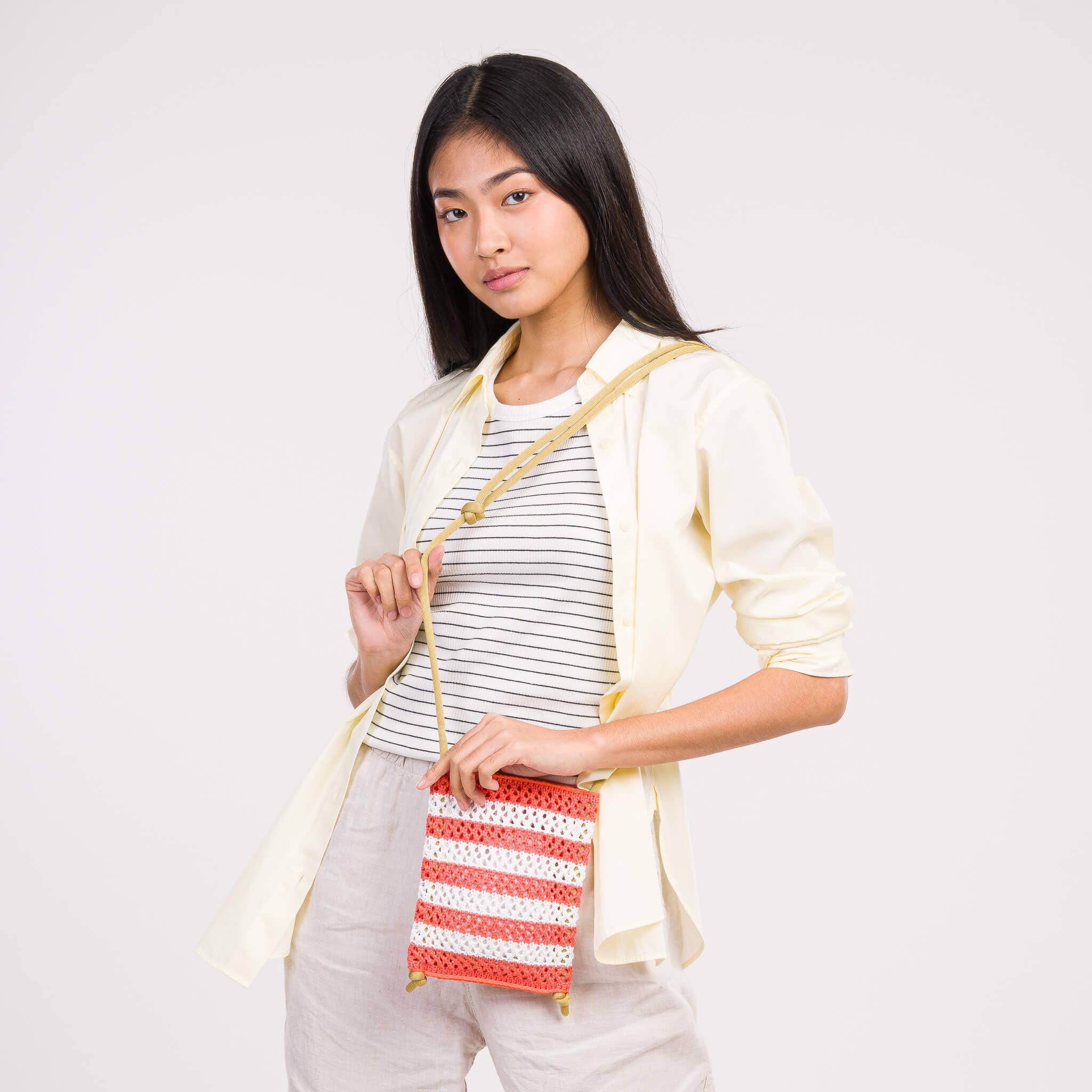 Stripe Raffia Phone Sling