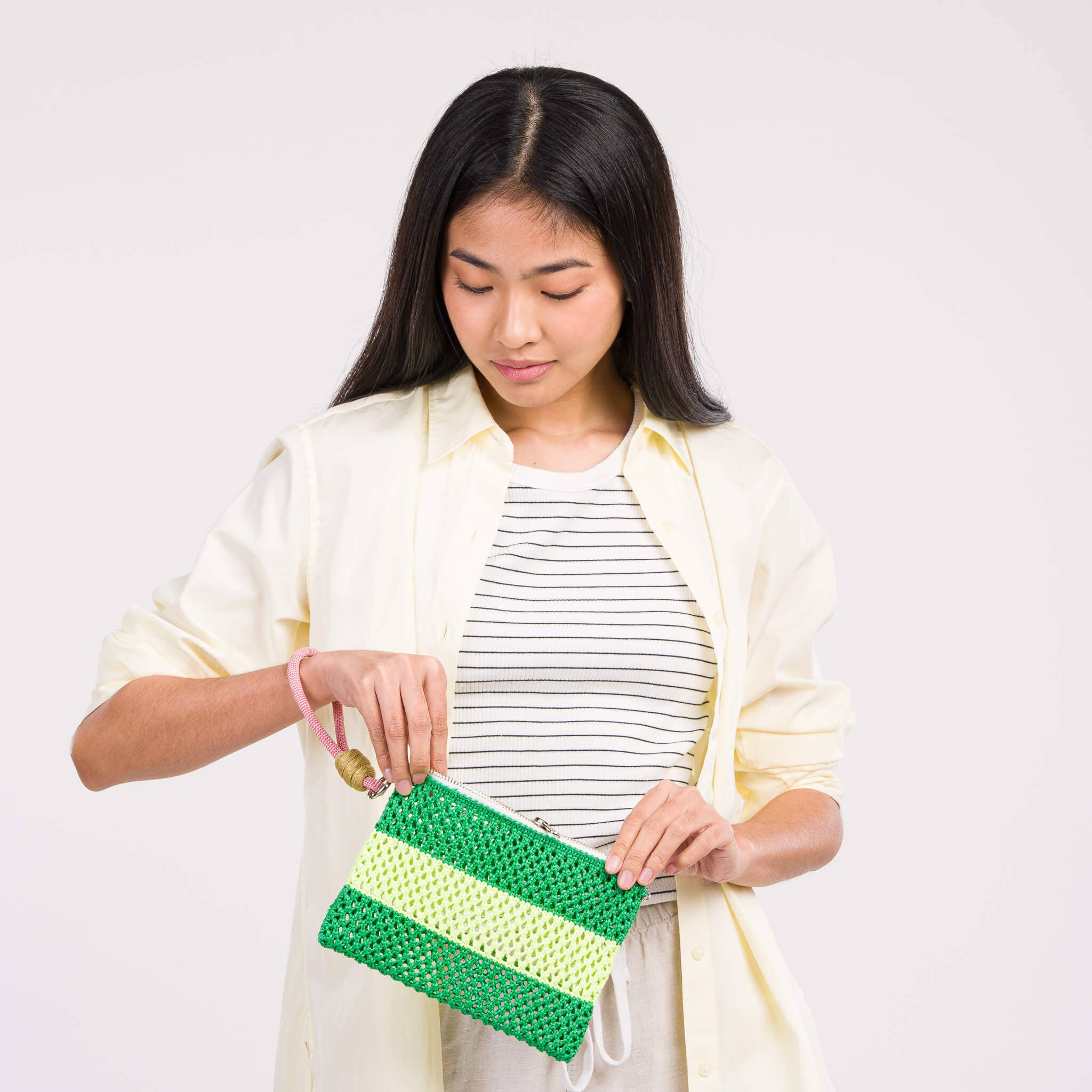 Stripe Raffia Pouch'