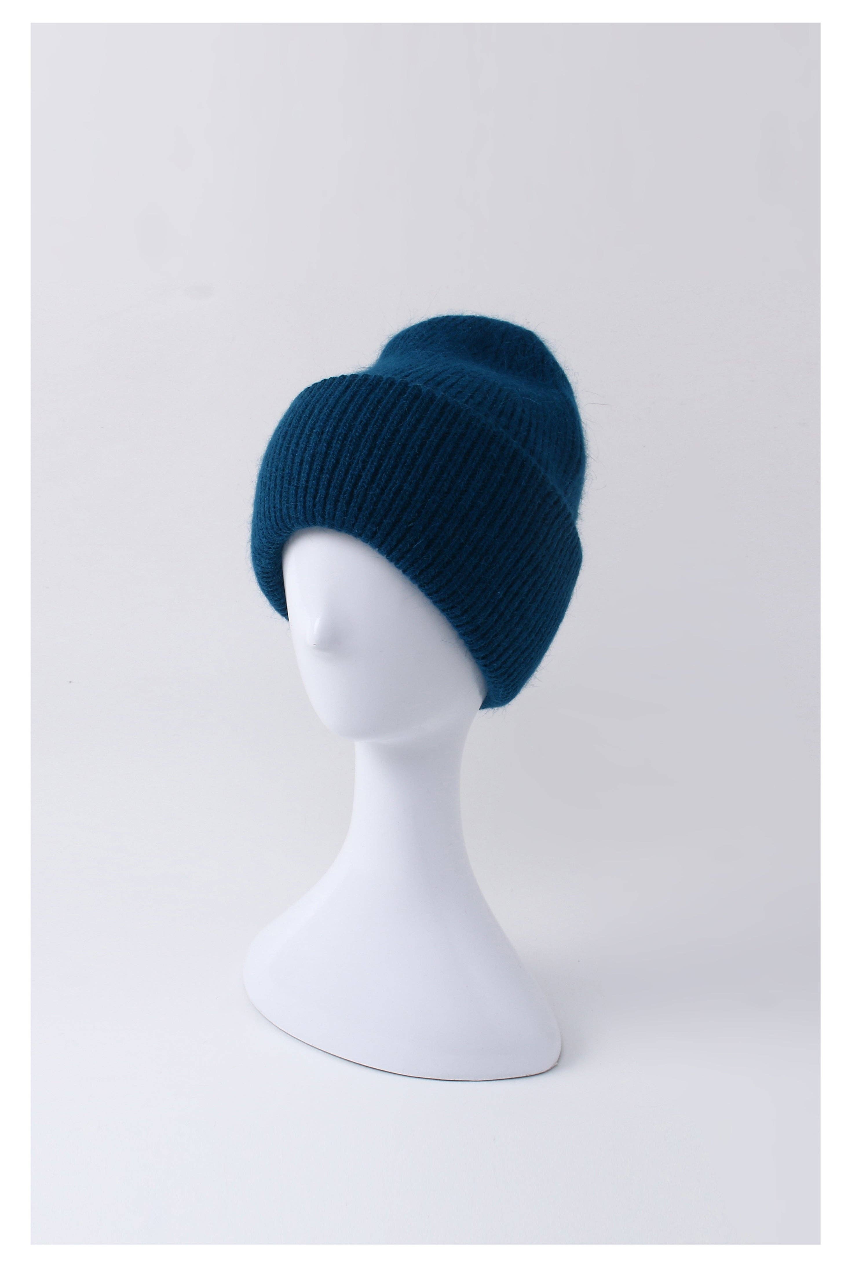 Angora Beanie Hat - Peacock Blue