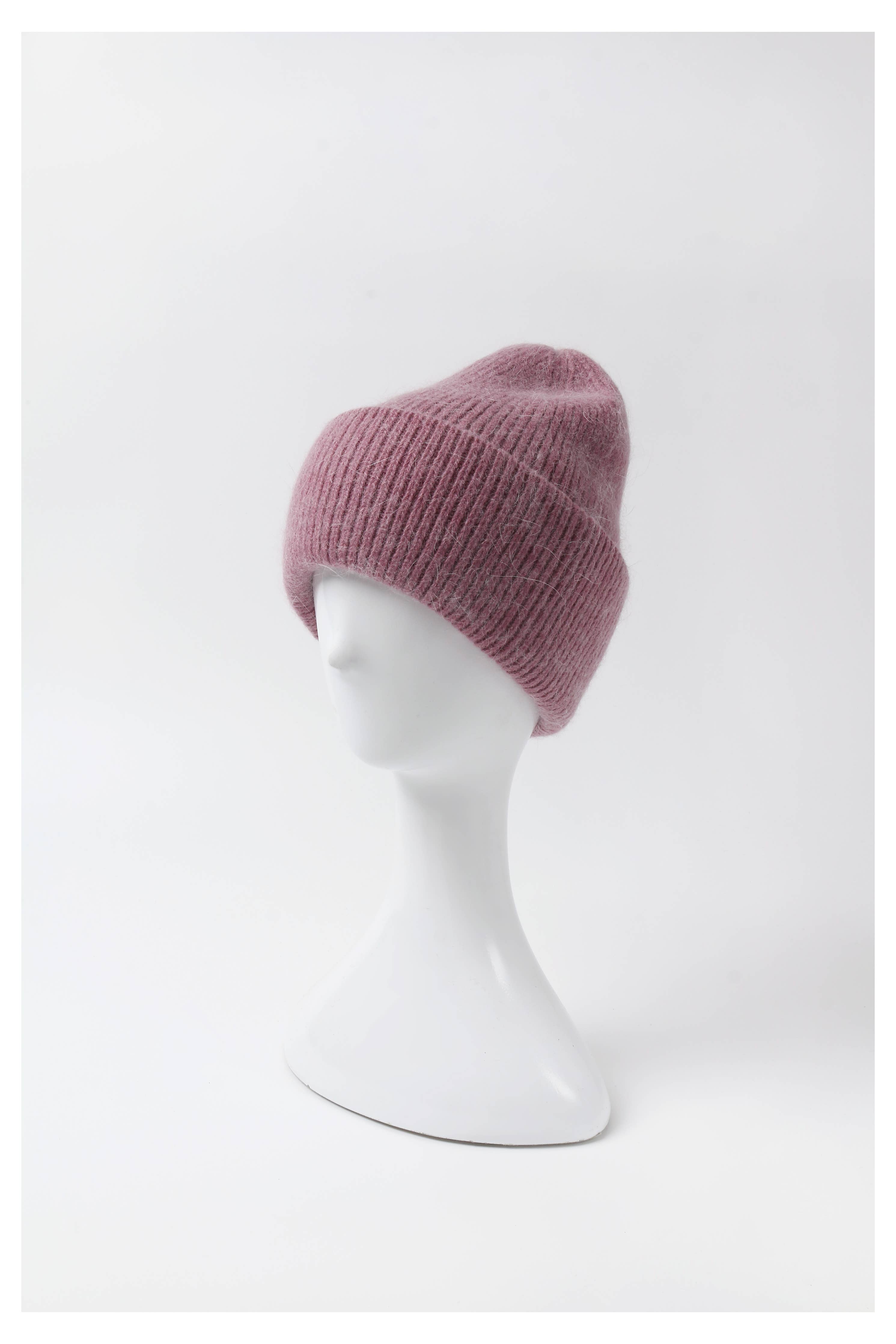 Angora Beanie Hat - Dusty Rose