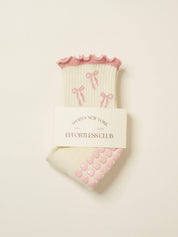 🎀 Bow Ruffle Grip Sock [Soft Pink]
