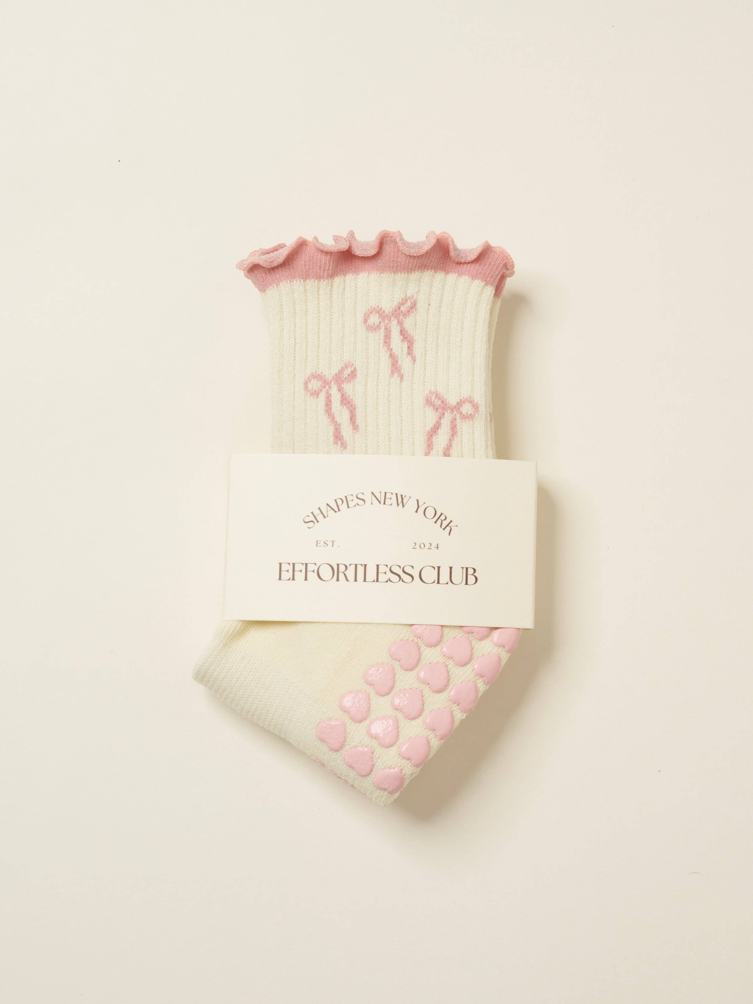 🎀 Bow Ruffle Grip Sock [Soft Pink]