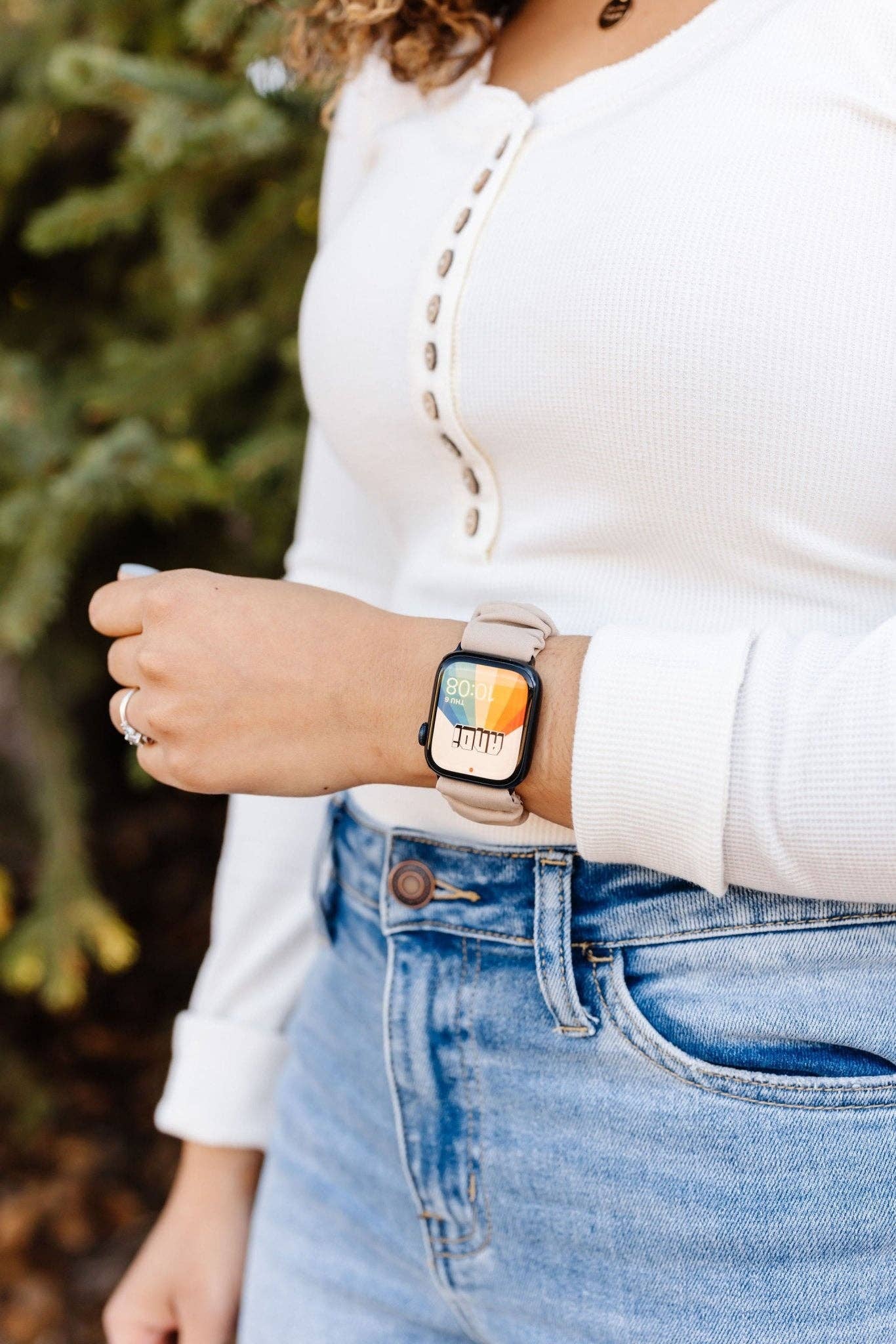 Light Tan Athletic Scrunchie Band Compatible with Apple Watch