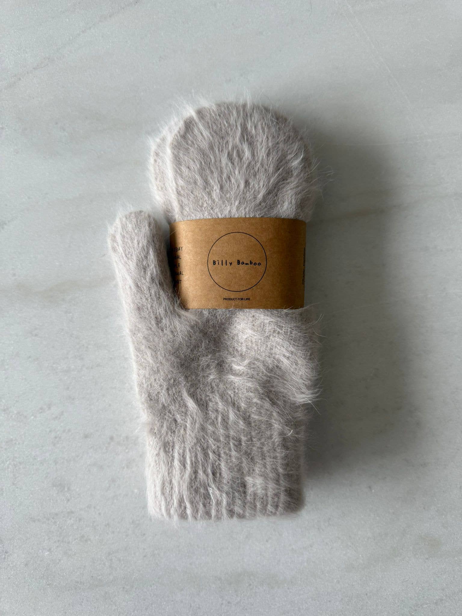 FLUFFY ANGORA MITTENS - neutral
