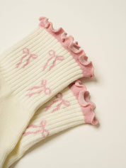 🎀 Bow Ruffle Grip Sock [Soft Pink]