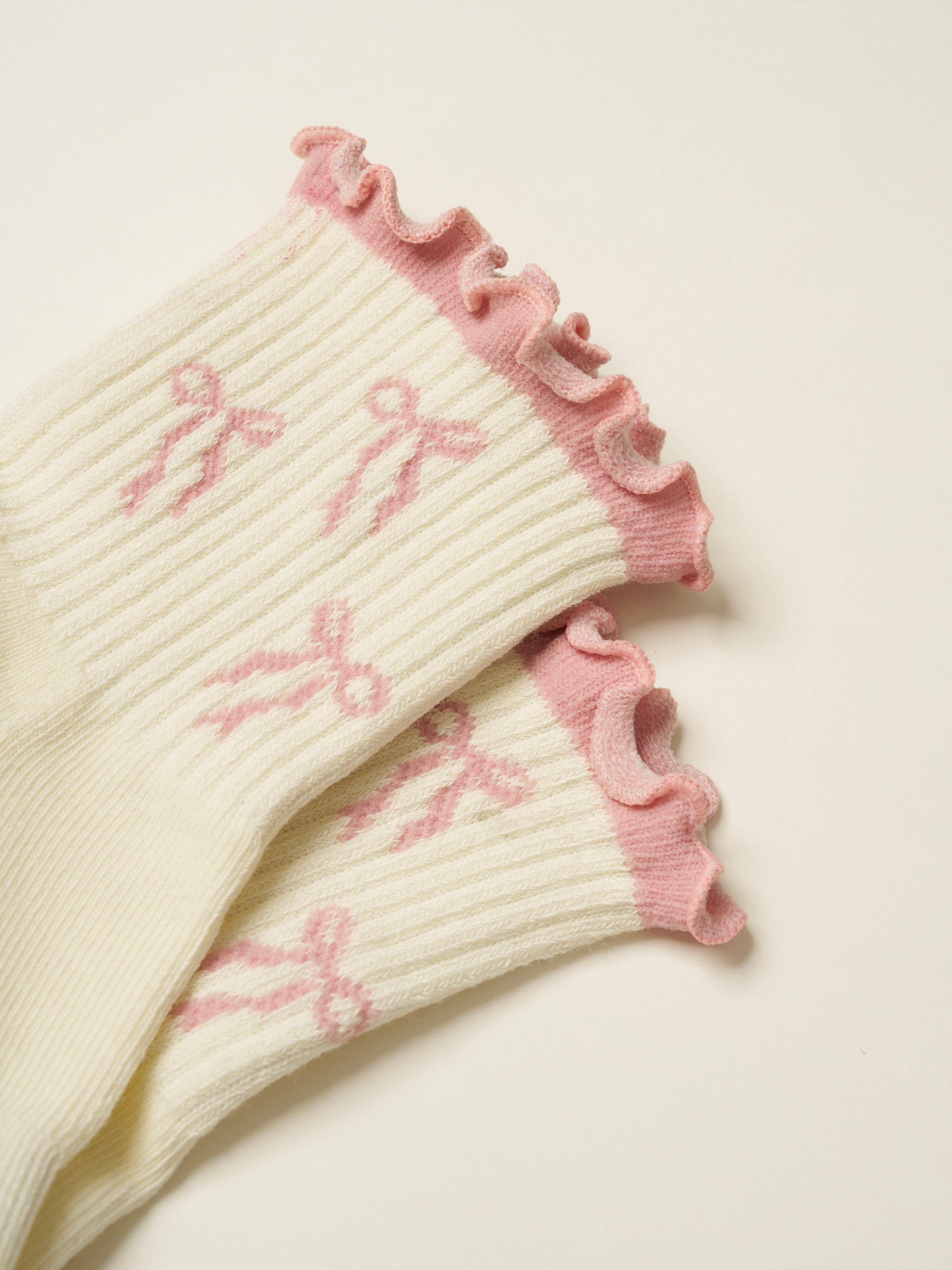 🎀 Bow Ruffle Grip Sock [Soft Pink]