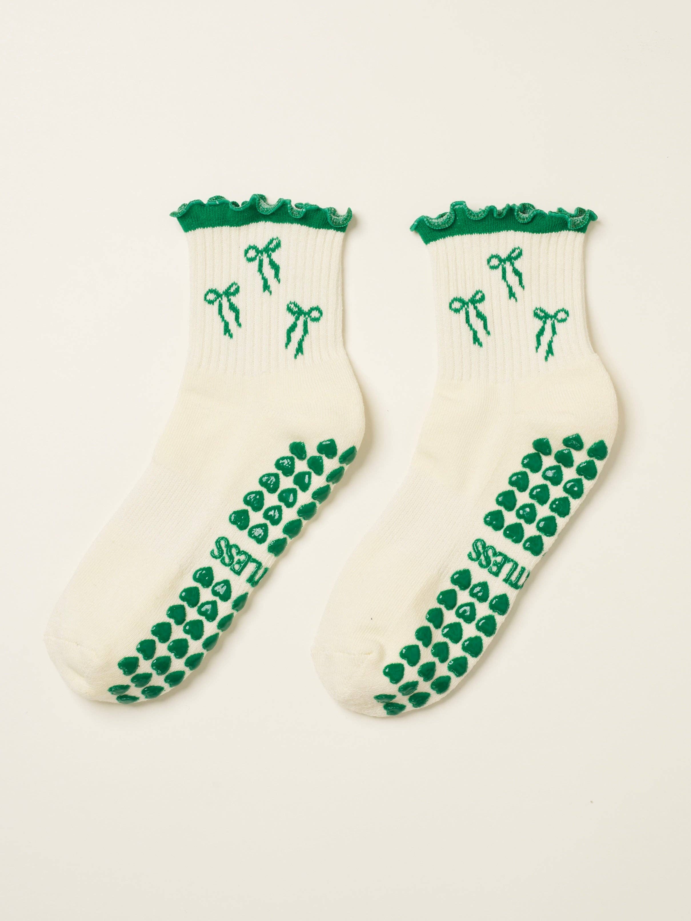 🎀 Bow Ruffle Grip Sock [Green]