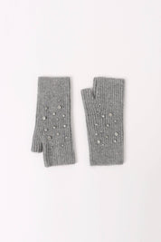 Crystal Embellished Angora Mittens - Grey