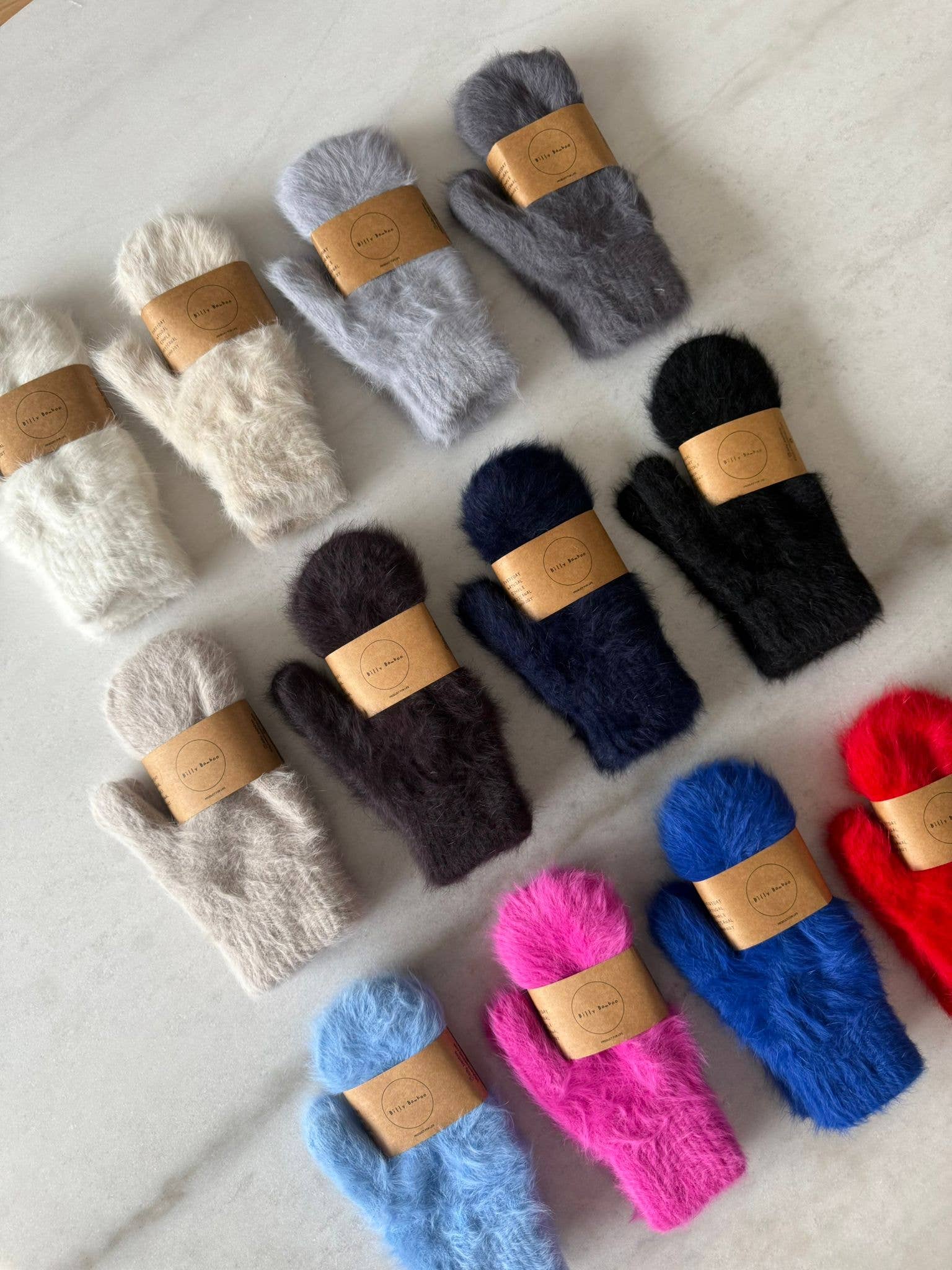 FLUFFY ANGORA MITTENS - neutral