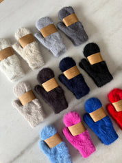 FLUFFY ANGORA MITTENS - neutral