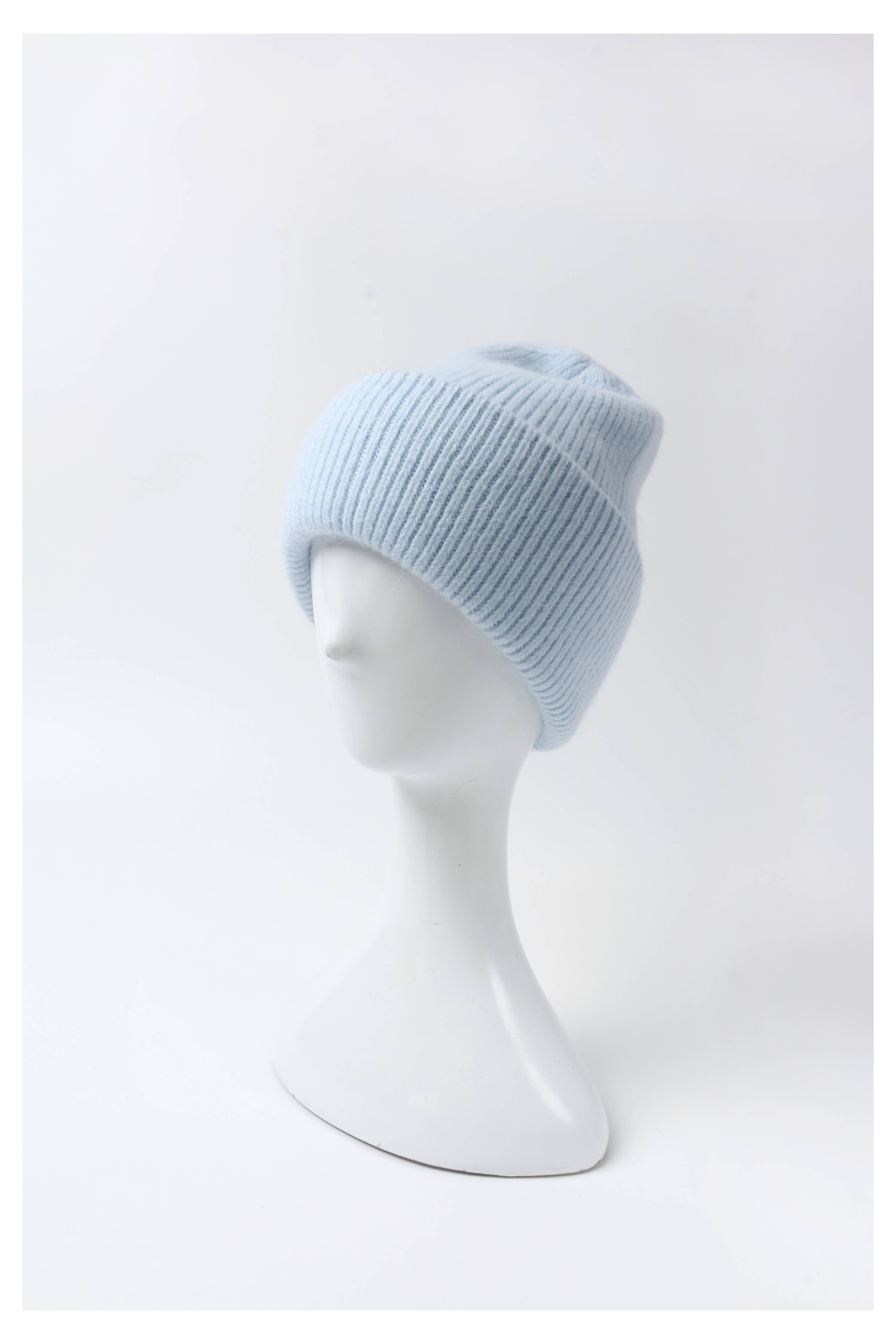 Angora Beanie Hat - Light Blue