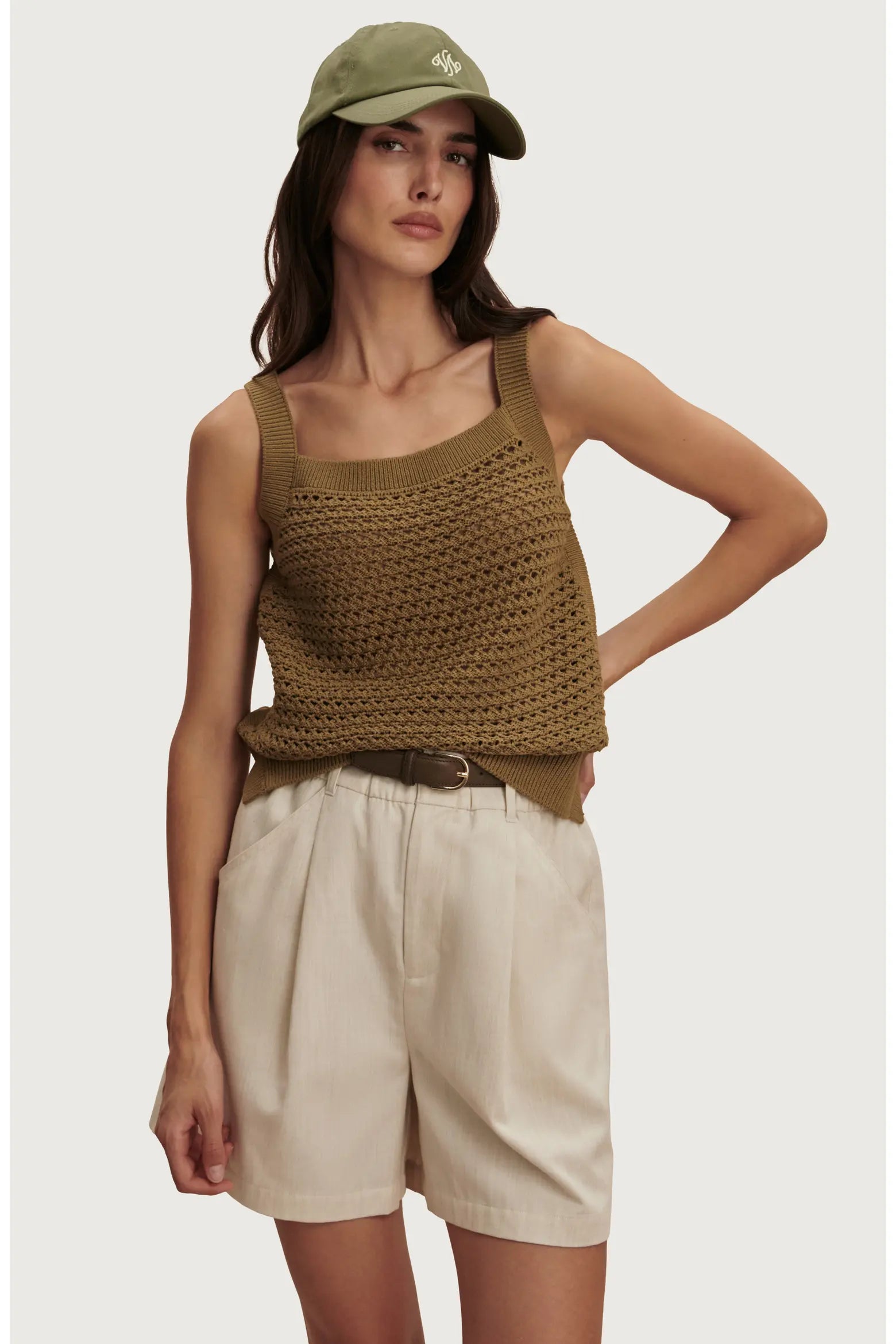 Ebden Square Neck Cotton Pointelle Tank