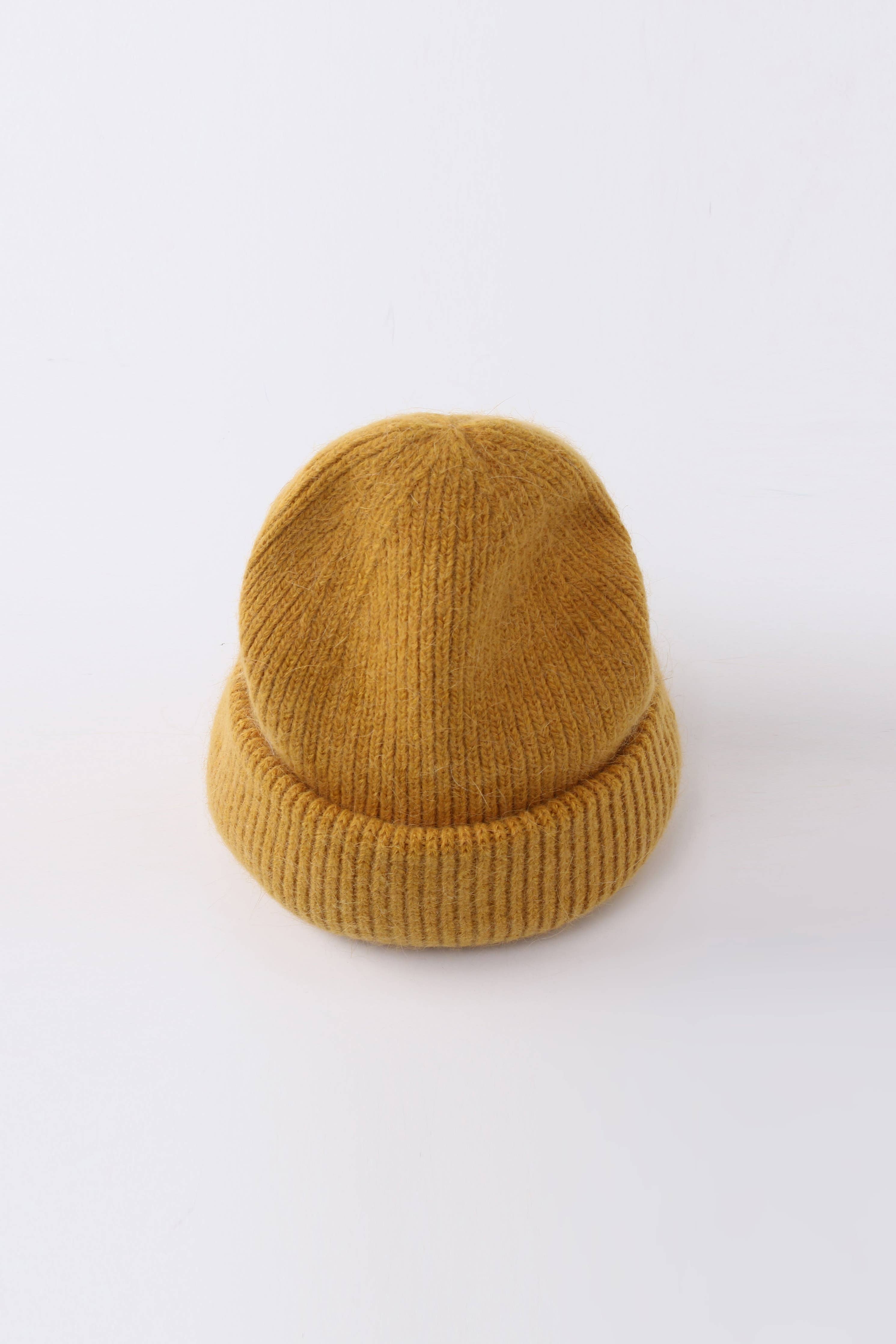 Angora Beanie Hat - Mastard Yellow