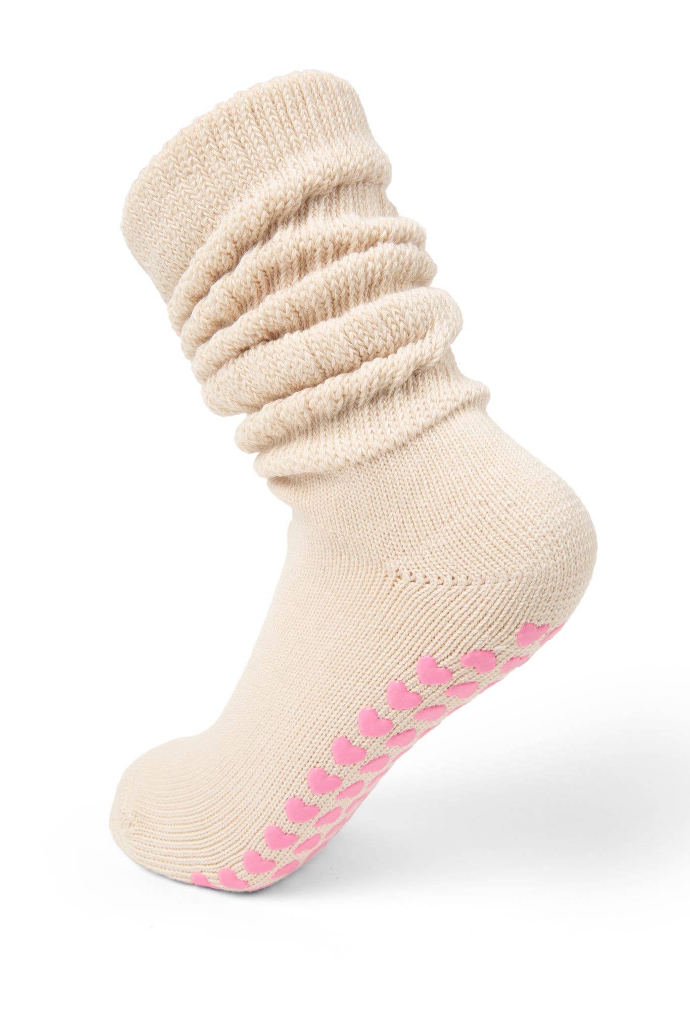 Slouchy heart grip socks - Cream