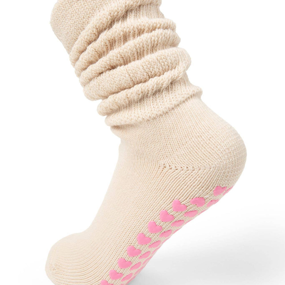 Slouchy heart grip socks - Cream