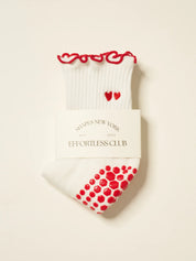 ❤️ Embroidery Heart Duo Ruffle Grip Sock