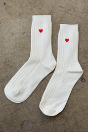 Embroidered Her Socks - CLASSIC WHITE + HEART