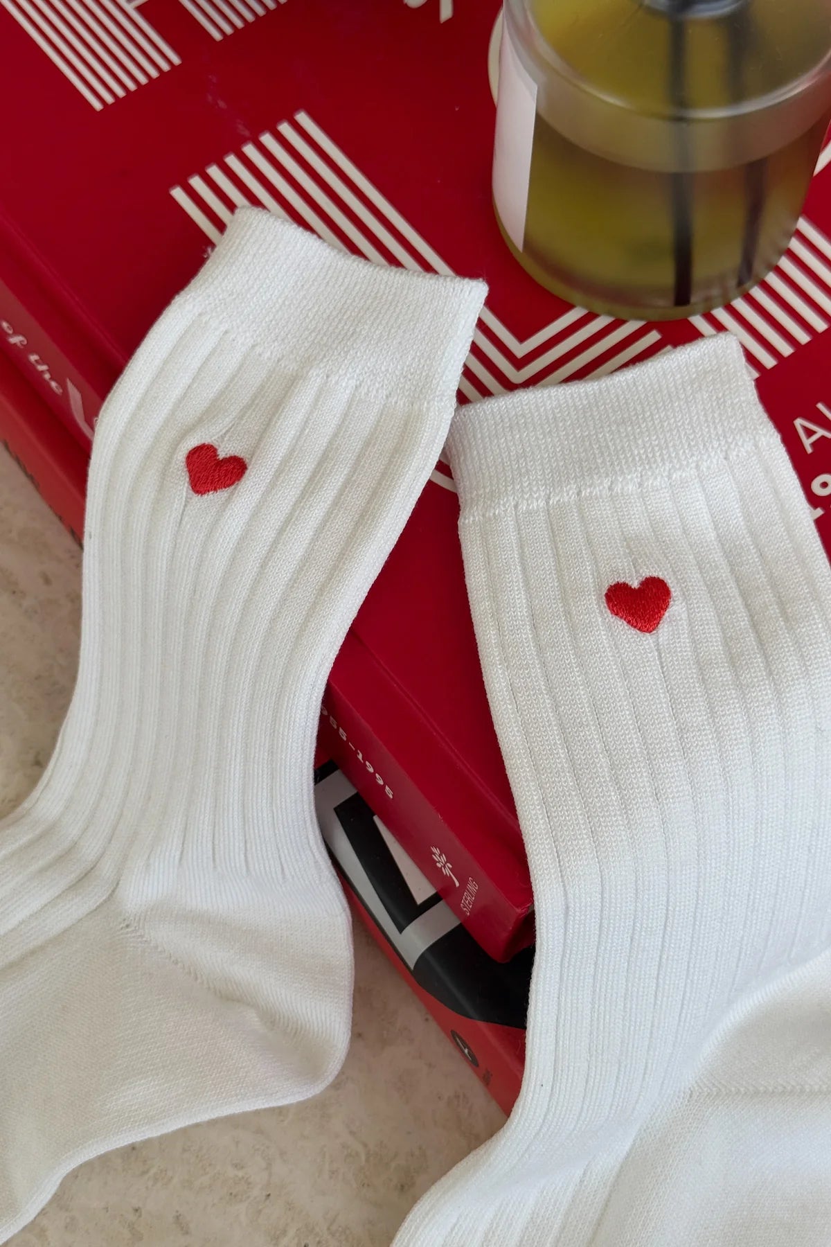 Embroidered Her Socks - CLASSIC WHITE + HEART