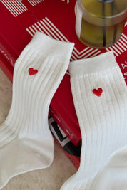 Embroidered Her Socks - CLASSIC WHITE + HEART