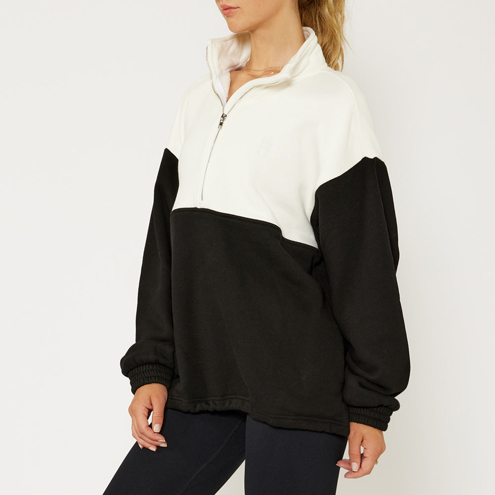 
                      
                        Selena Oversize ½-Zip Pullover: Black N White
                      
                    