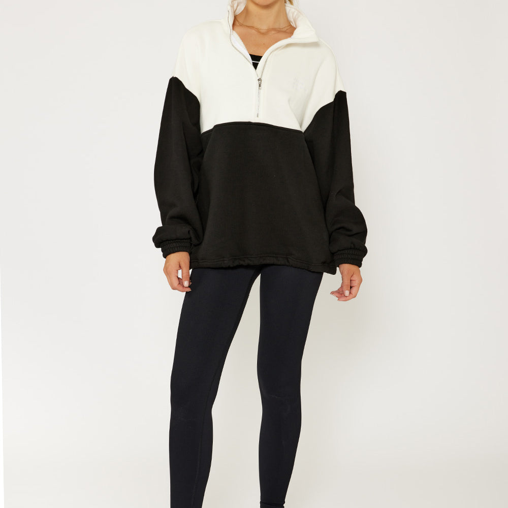 
                      
                        Selena Oversize ½-Zip Pullover: Black N White
                      
                    