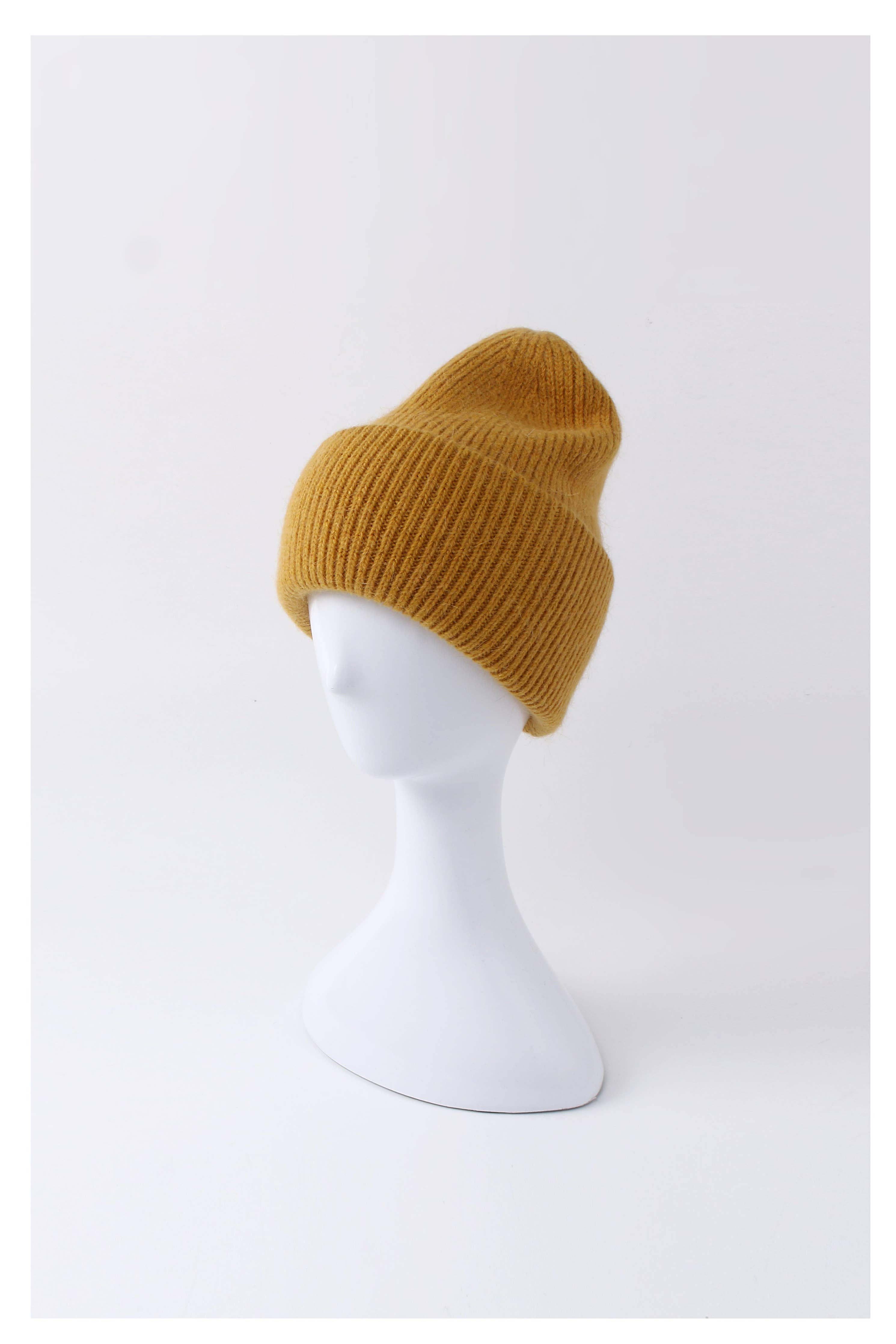 Angora Beanie Hat - Mastard Yellow