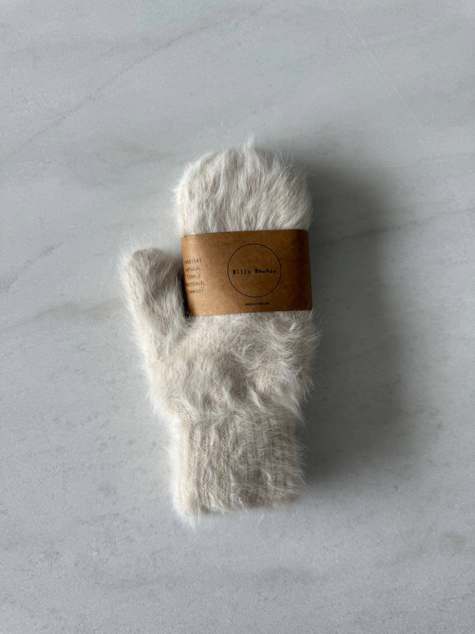 FLUFFY ANGORA MITTENS - neutral