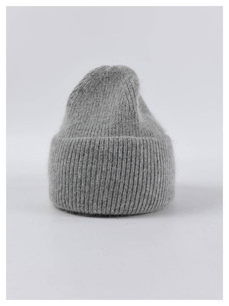 Angora Beanie Hat - Grey