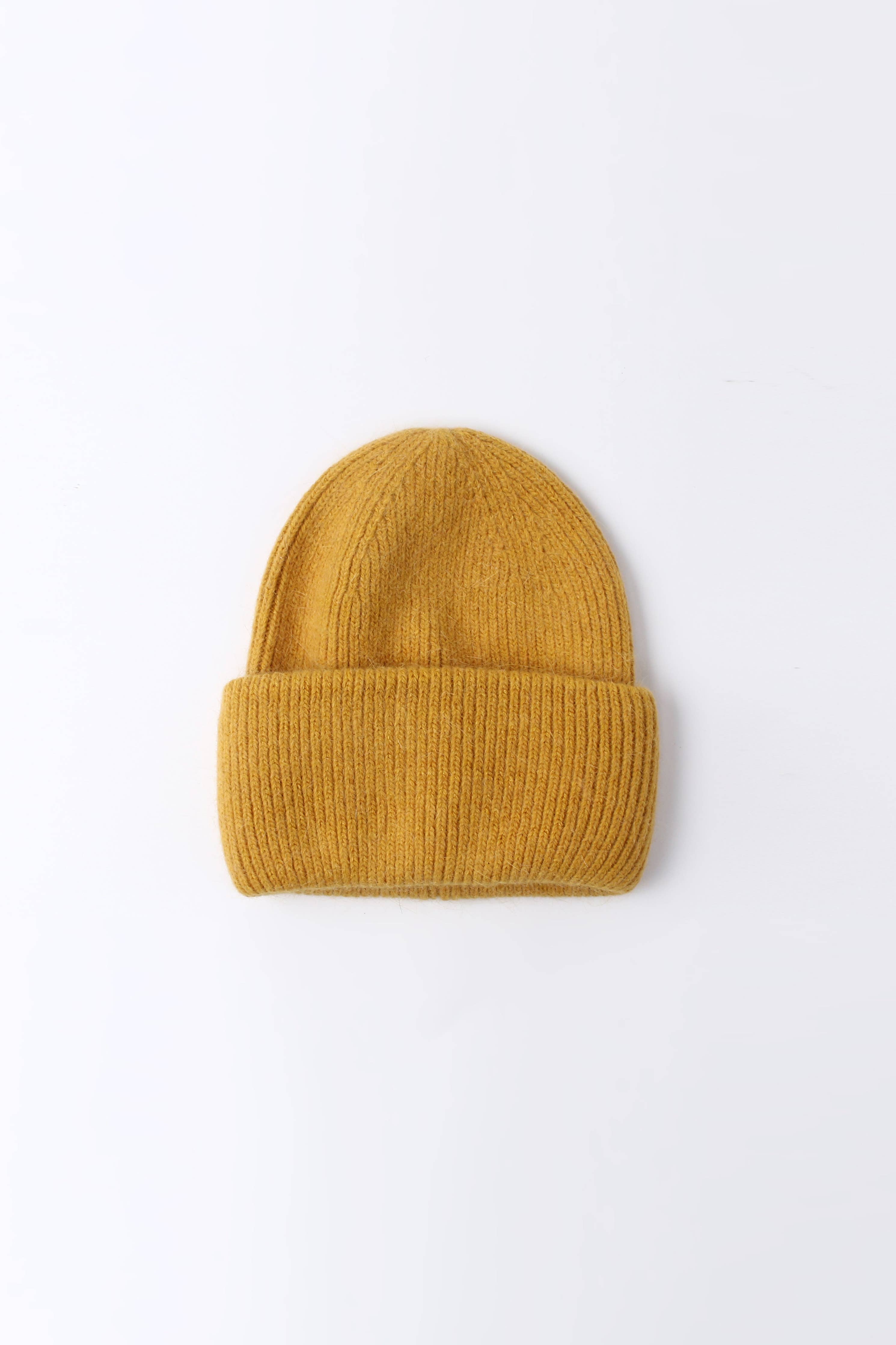 Angora Beanie Hat - Mastard Yellow