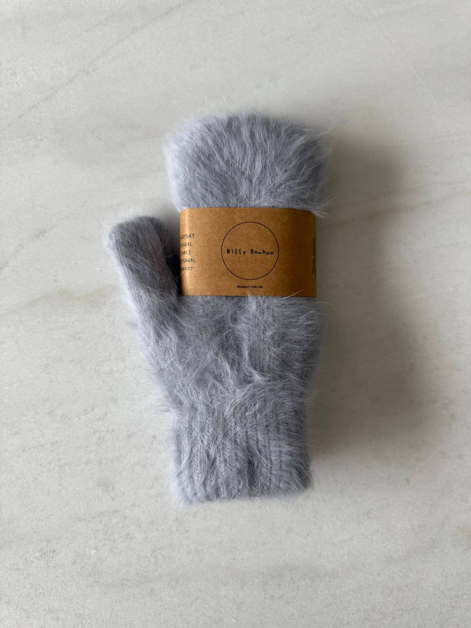 FLUFFY ANGORA MITTENS - neutral