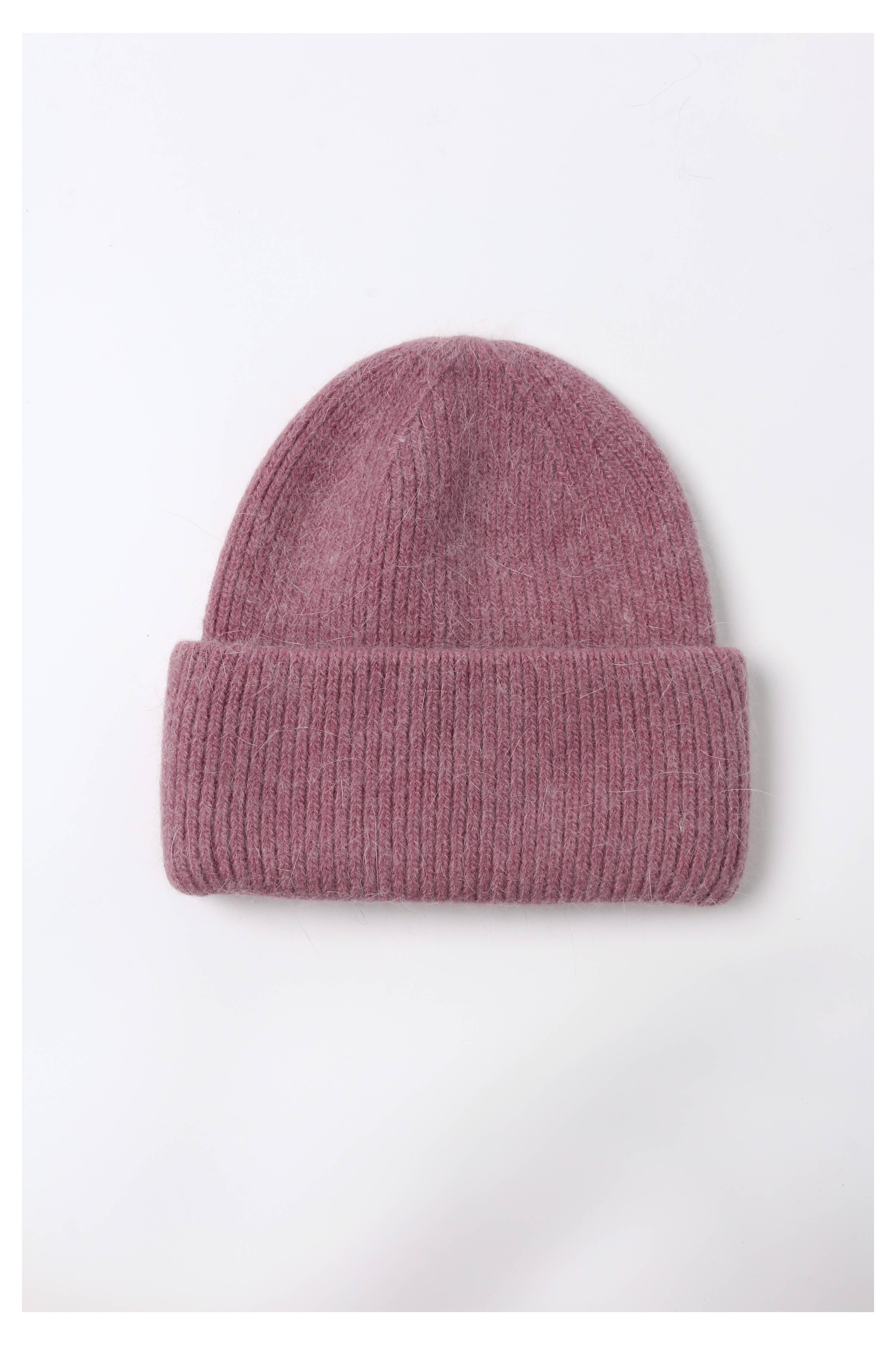 Angora Beanie Hat - Dusty Rose