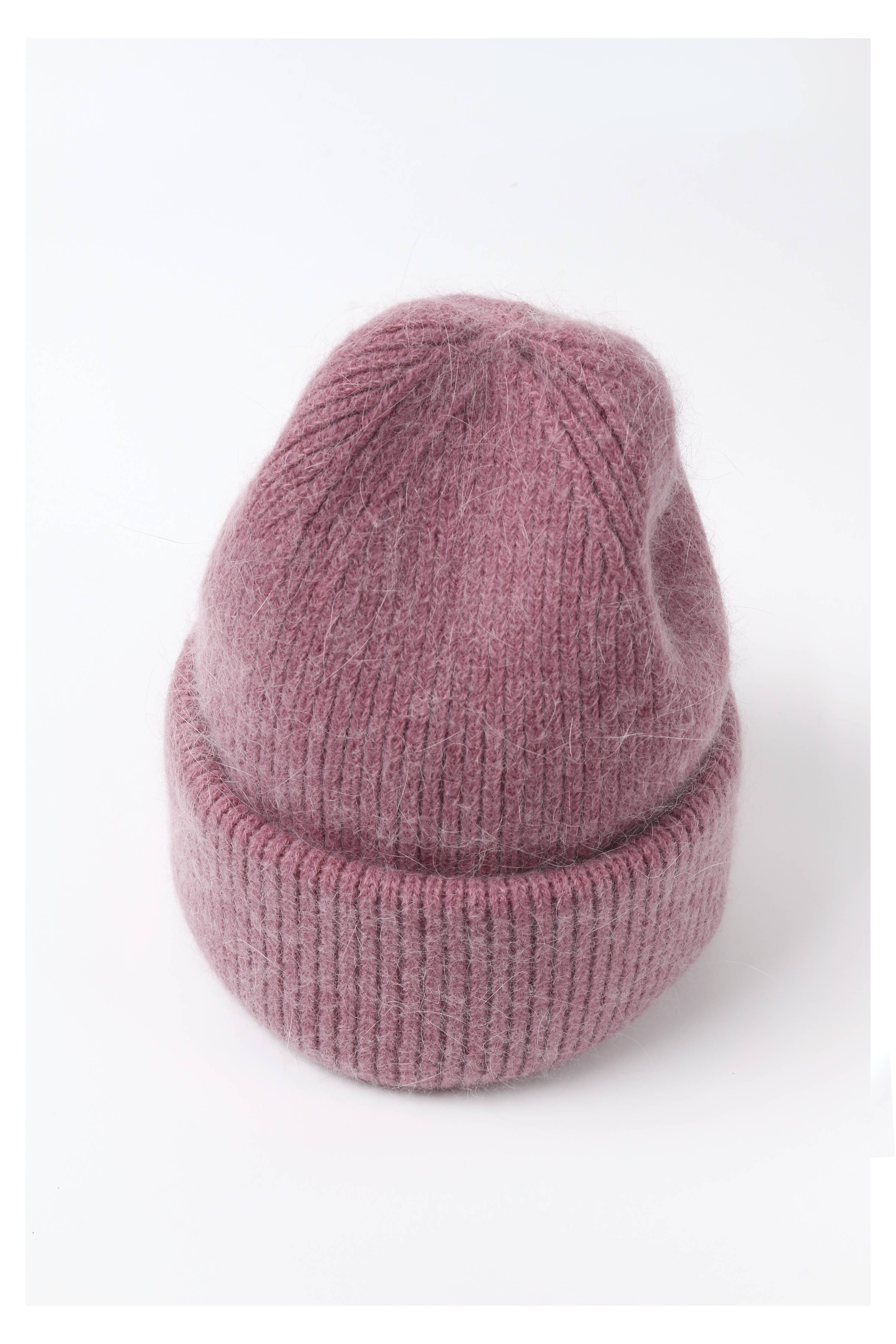 Angora Beanie Hat - Dusty Rose