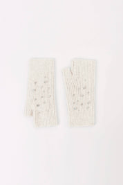 Crystal Embellished Angora Mittens - Ivory