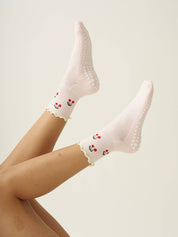 🍒 Cherry Ruffle Grip Sock [Baby Pink]