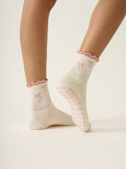 🎀 Bow Ruffle Grip Sock [Soft Pink]
