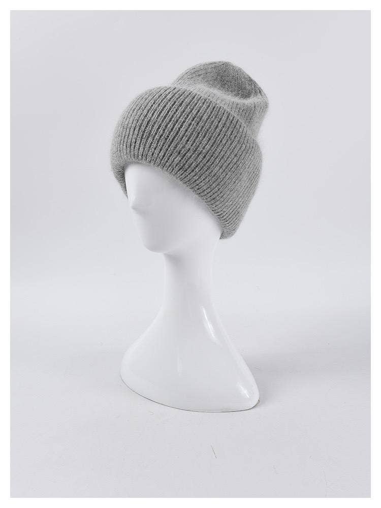 Angora Beanie Hat - Grey
