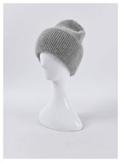Angora Beanie Hat - Grey