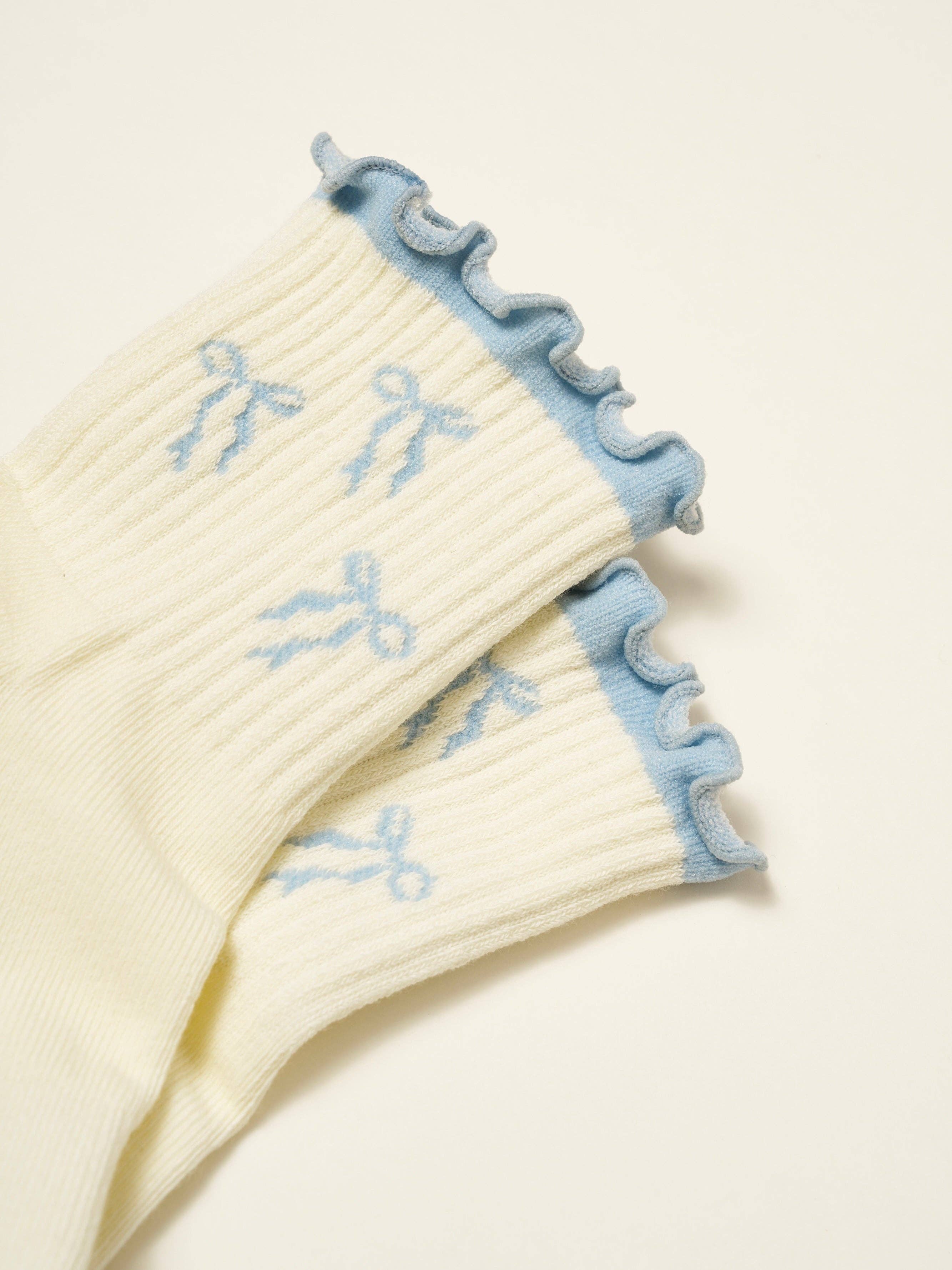 🎀 Bow Ruffle Grip Sock [Dusty Blue], Pilates Socks