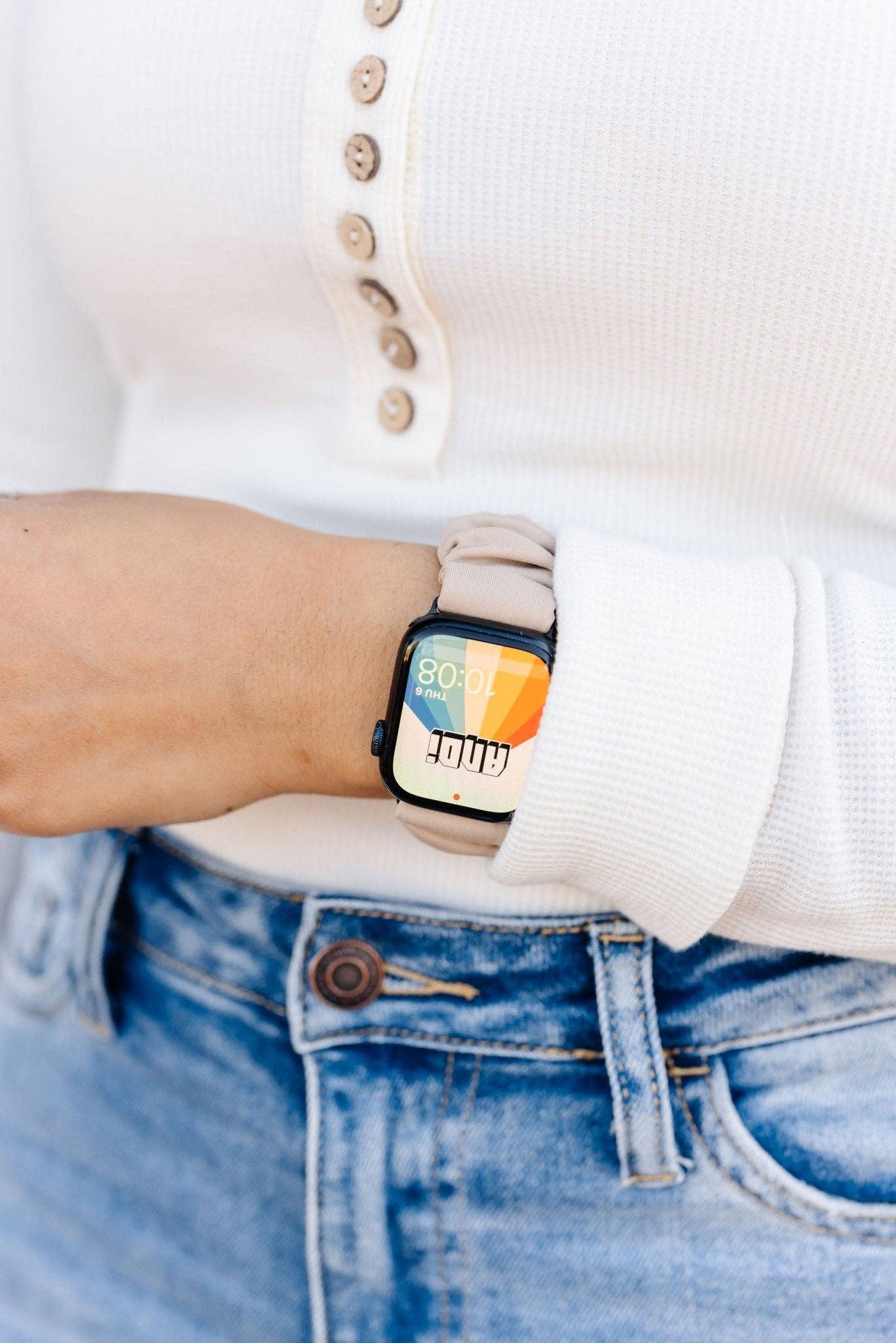Light Tan Athletic Scrunchie Band Compatible with Apple Watch