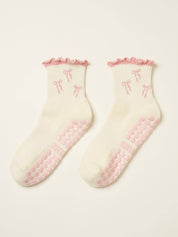 🎀 Bow Ruffle Grip Sock [Soft Pink]