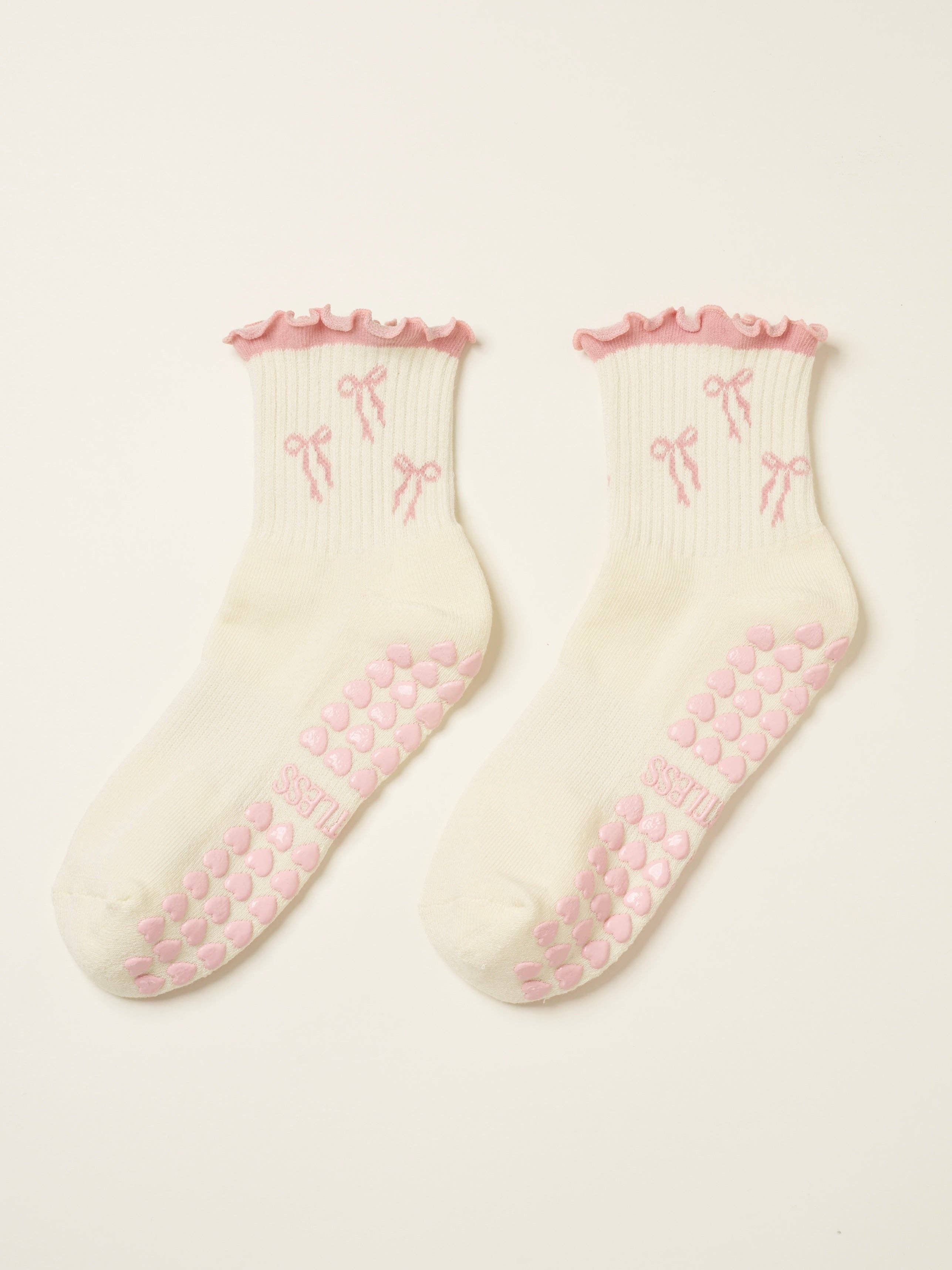 🎀 Bow Ruffle Grip Sock [Soft Pink]
